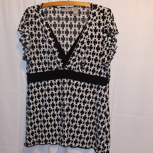 Karen Scott Top, V neck Crossover Bodice Flutter Sleeves High Waist Black Accent - Picture 11 of 16